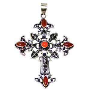 Beautiful Ornate Bold Carnelian  & 925 Silver Cross Pendant